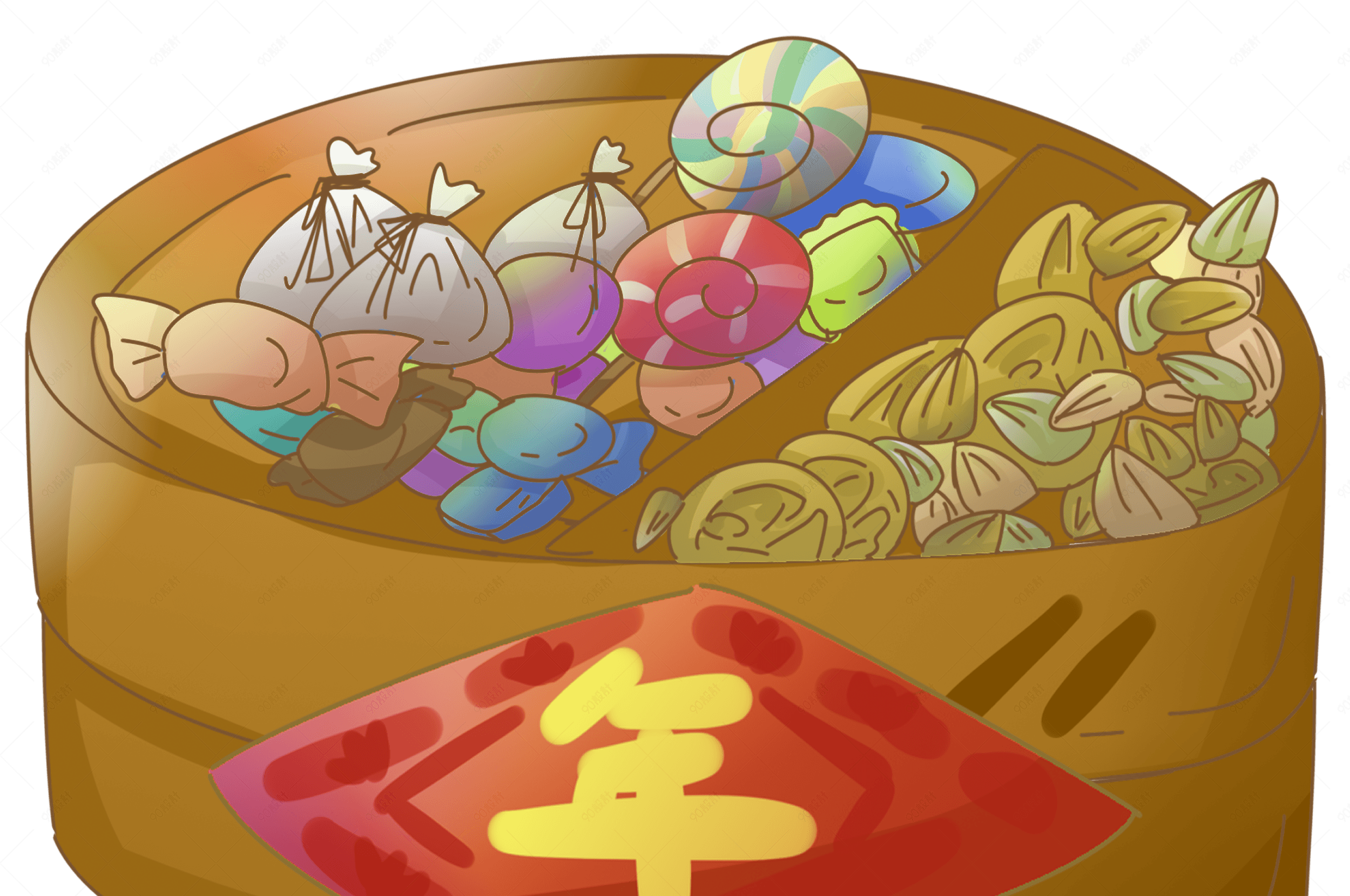 年货系列糖果盒手绘插画