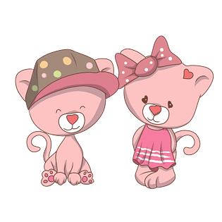 粉色小猫卡通手绘插画