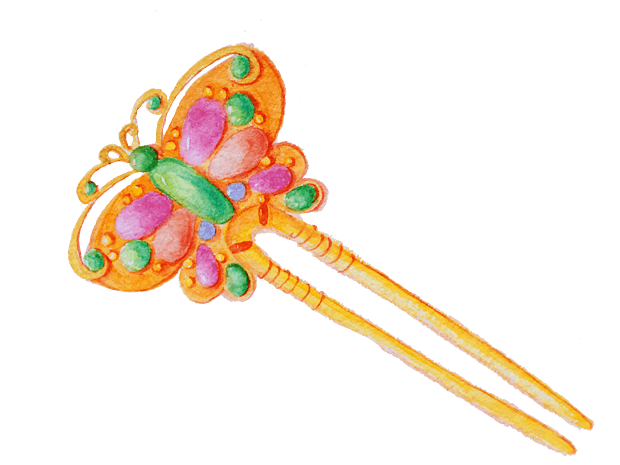 手绘古风金玉蝴蝶发簪插画