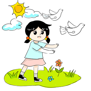 国庆节放飞白鸽手绘插画