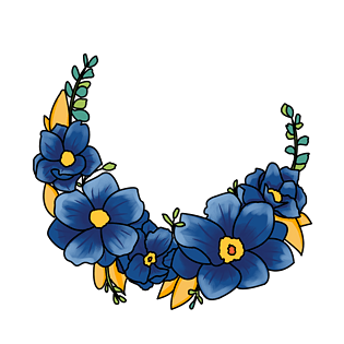 蓝色植物花环边框插画