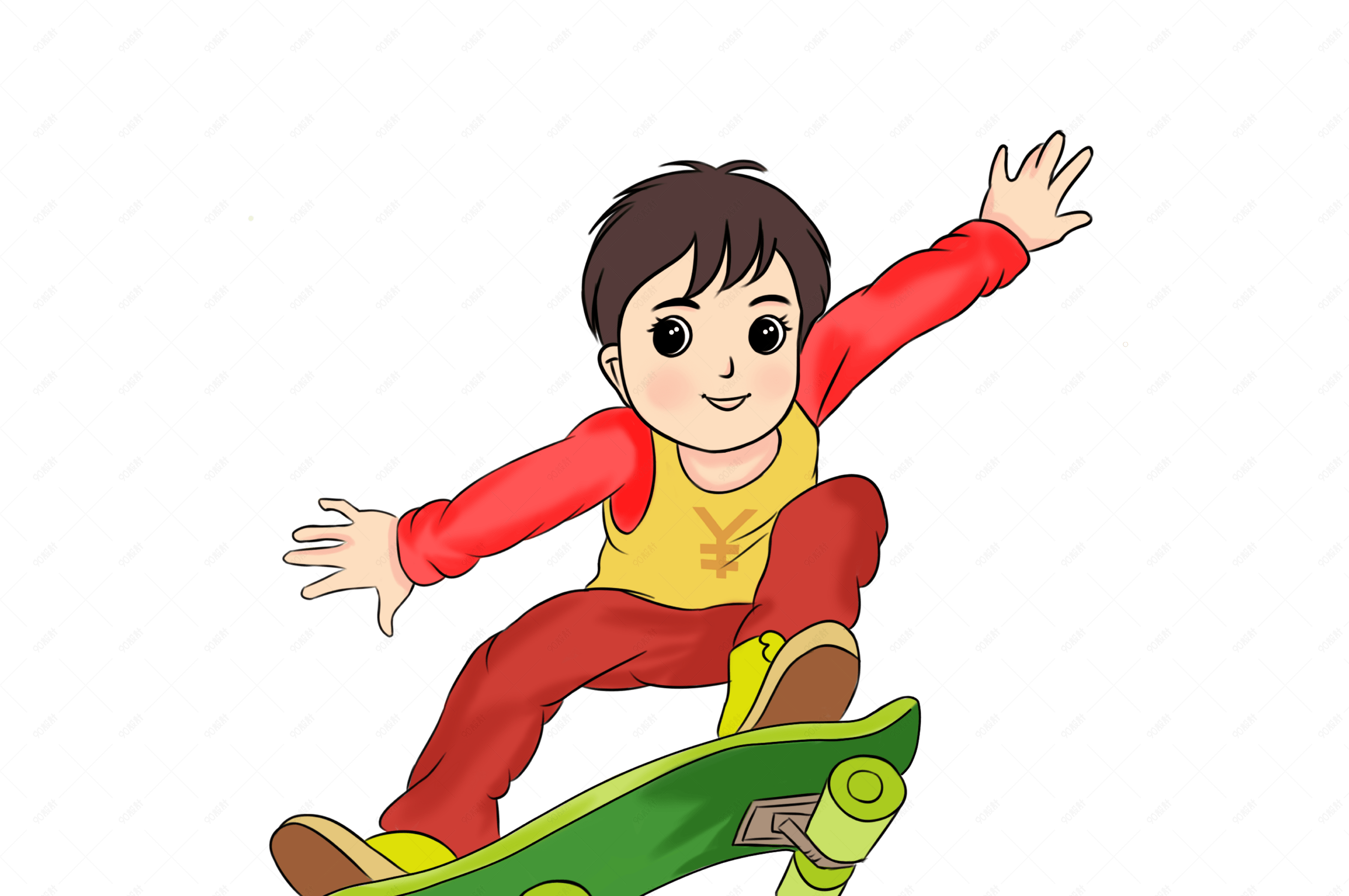 双十一促销卡通手绘红包装扮滑板少年