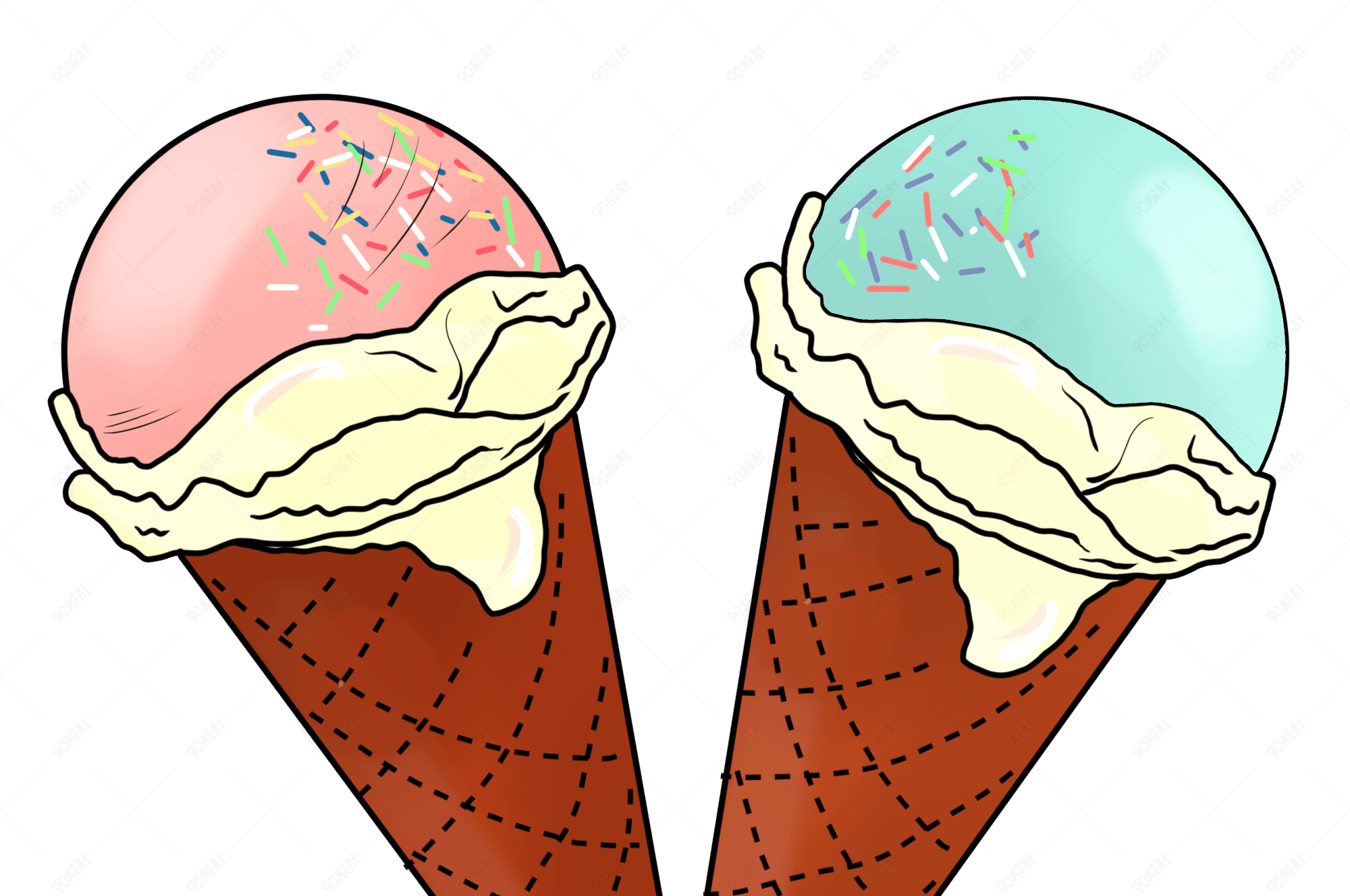 冷饮彩色蛋筒雪糕插画