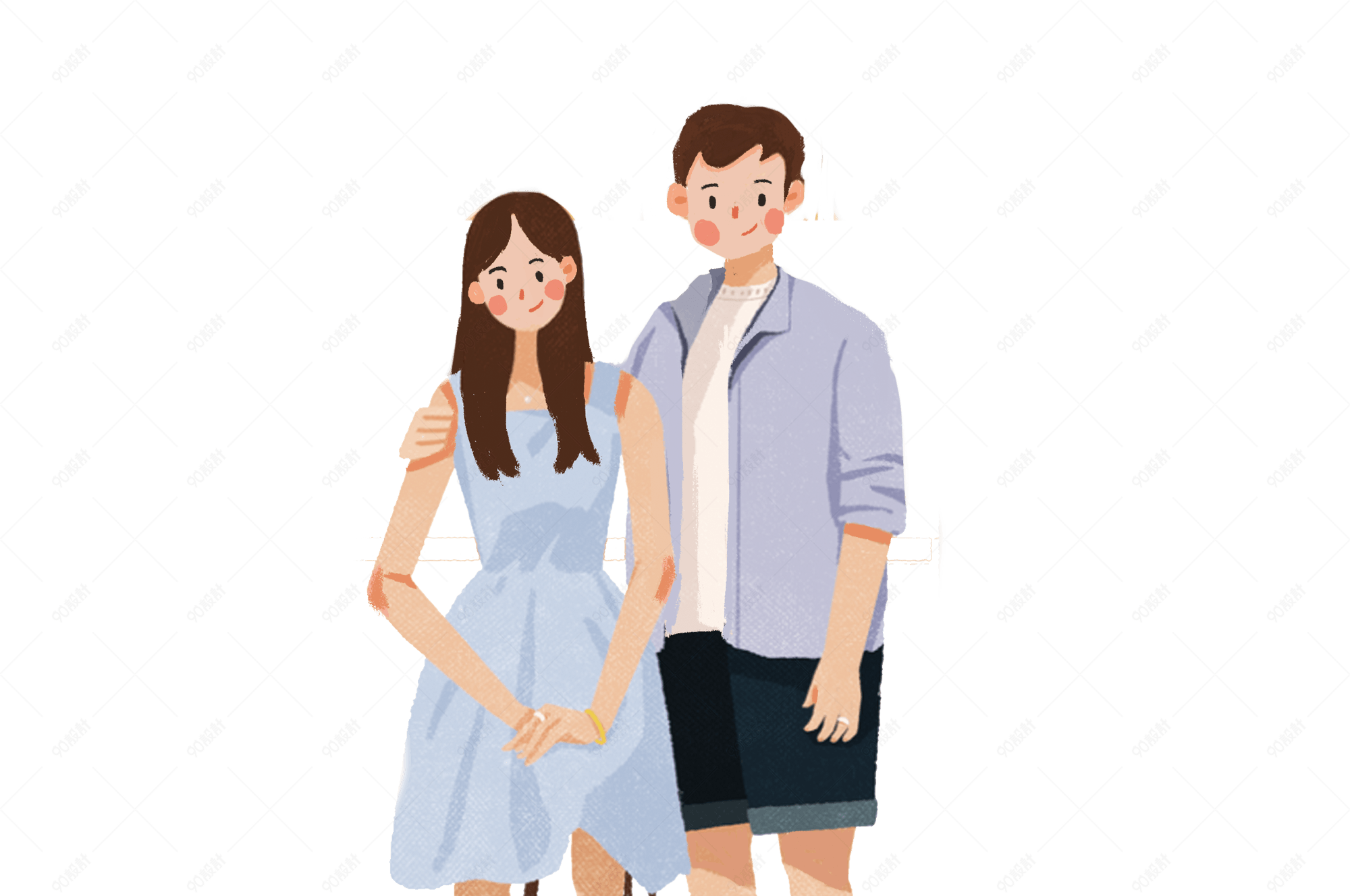 手绘卡通情侣男女恩爱插画