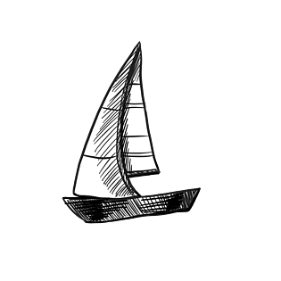 黑白帆船线条手绘插画