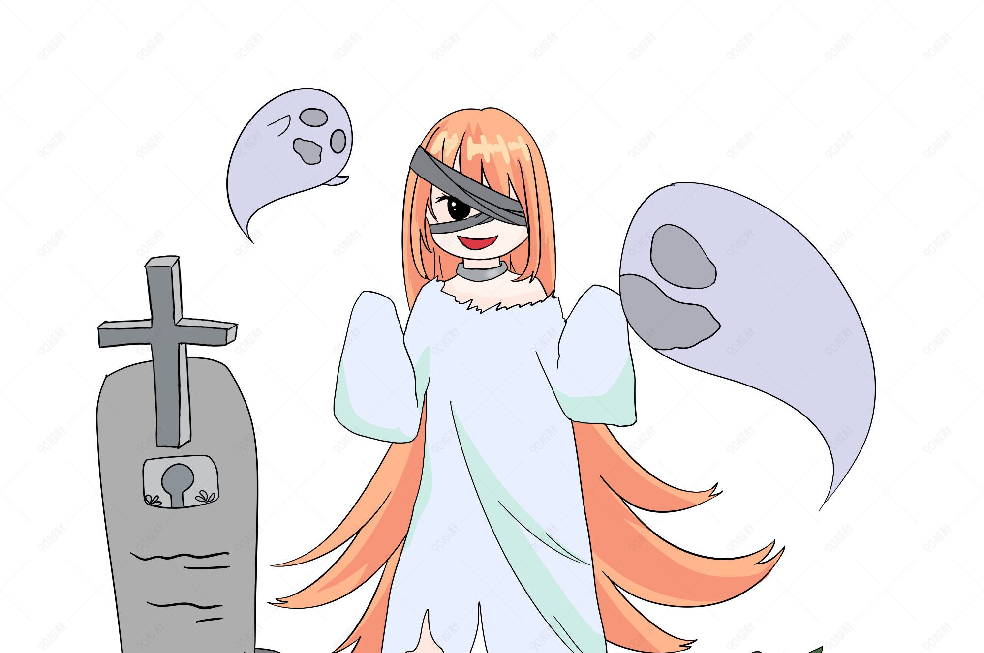 十字碑女僵尸插画