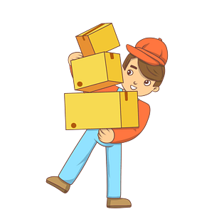 戴帽子快递员送快递包裹插画