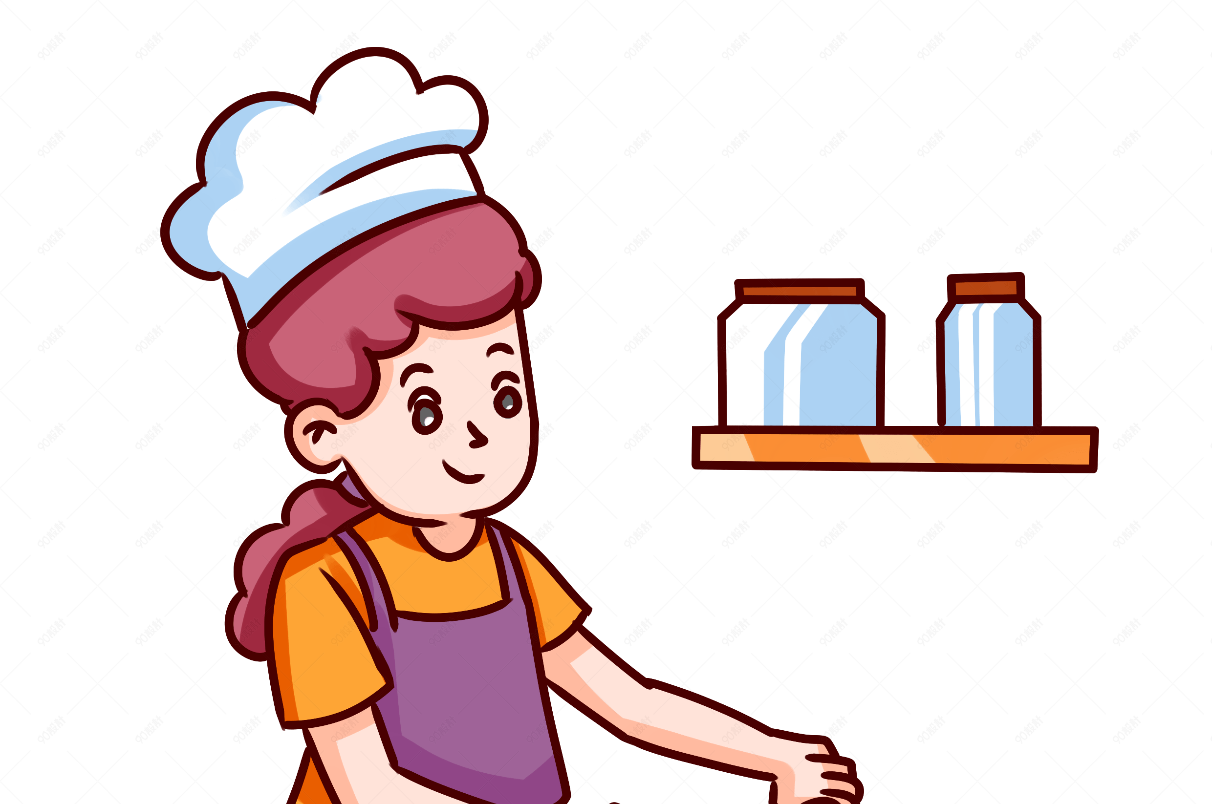 美食女大厨盛菜插画