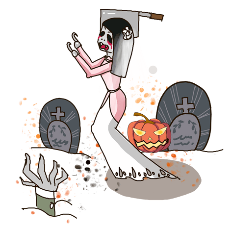 万圣节卡通手绘插画鬼新娘墓地