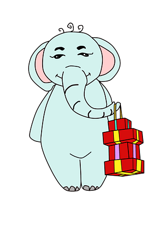 新年动物大象送礼插画