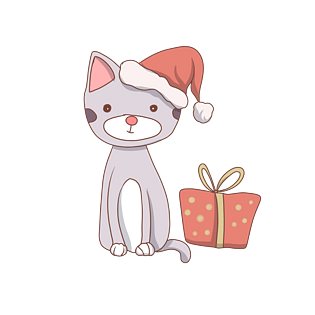 猫咪戴圣诞帽插画