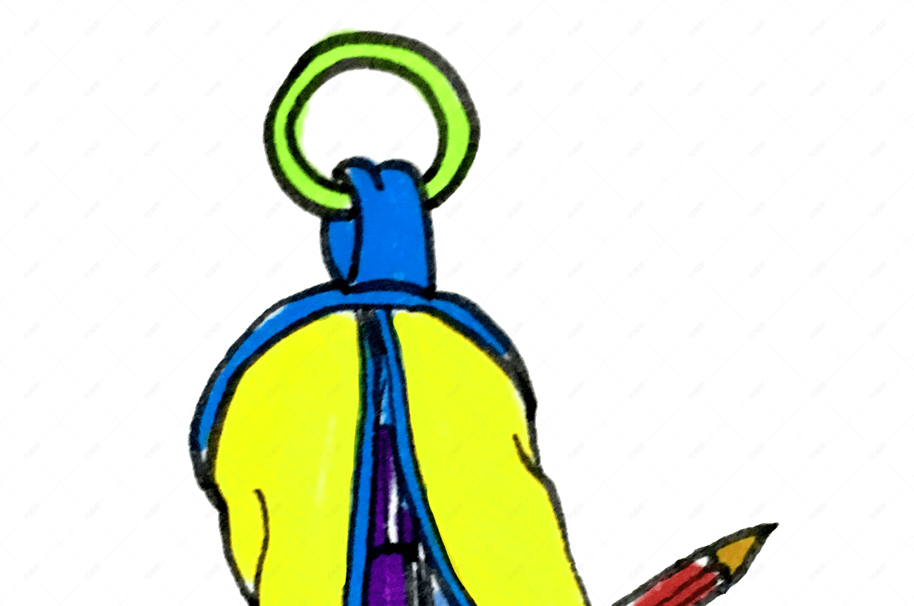 文化节撞色搭配手绘插画风圆筒笔袋png免抠图