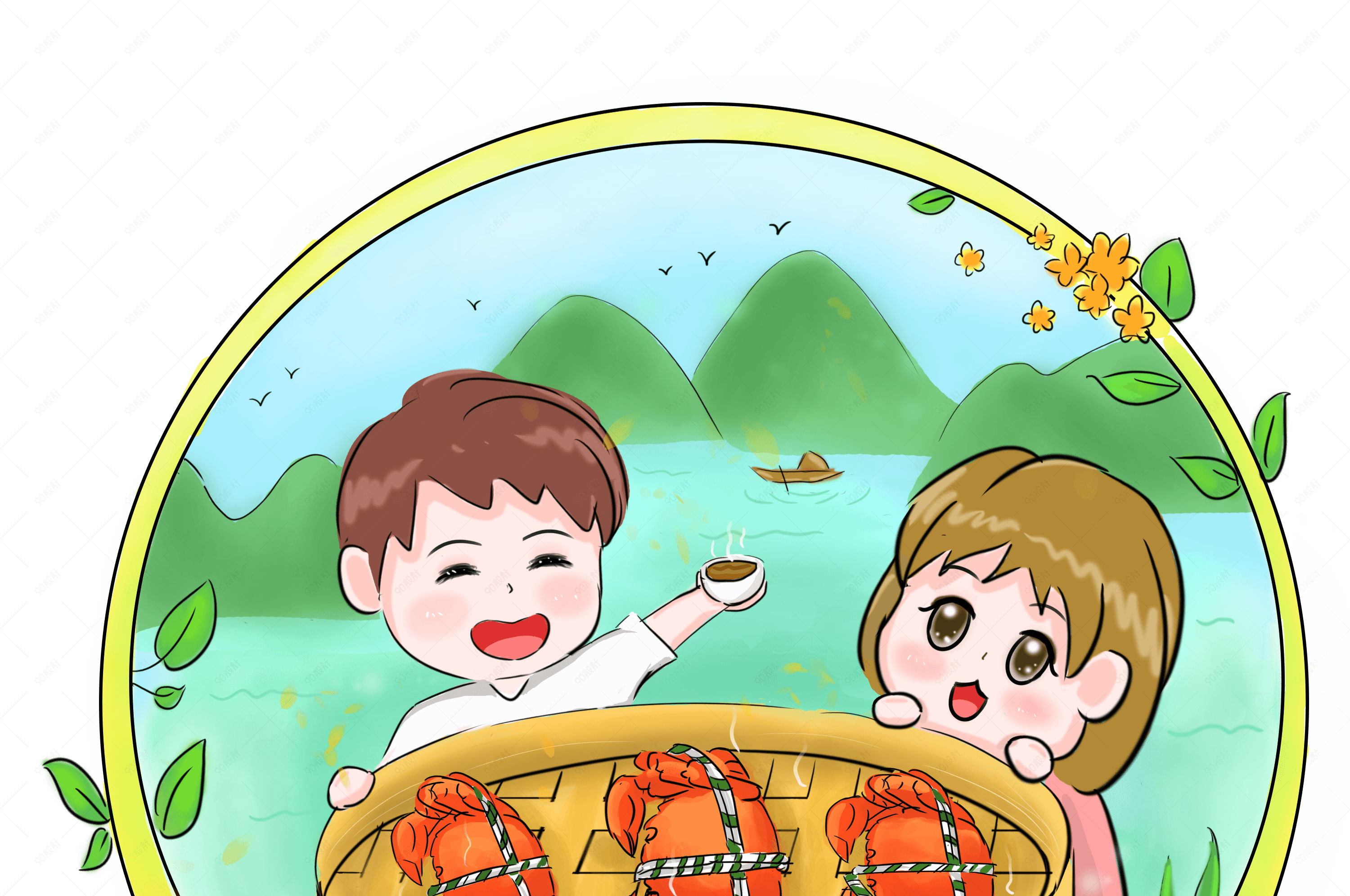 三只大螃蟹手绘png