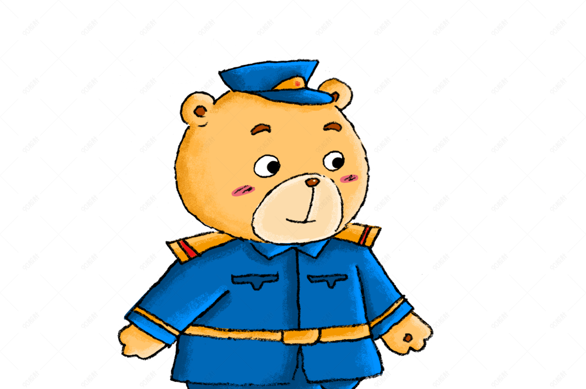 手绘穿制服的小熊png素材