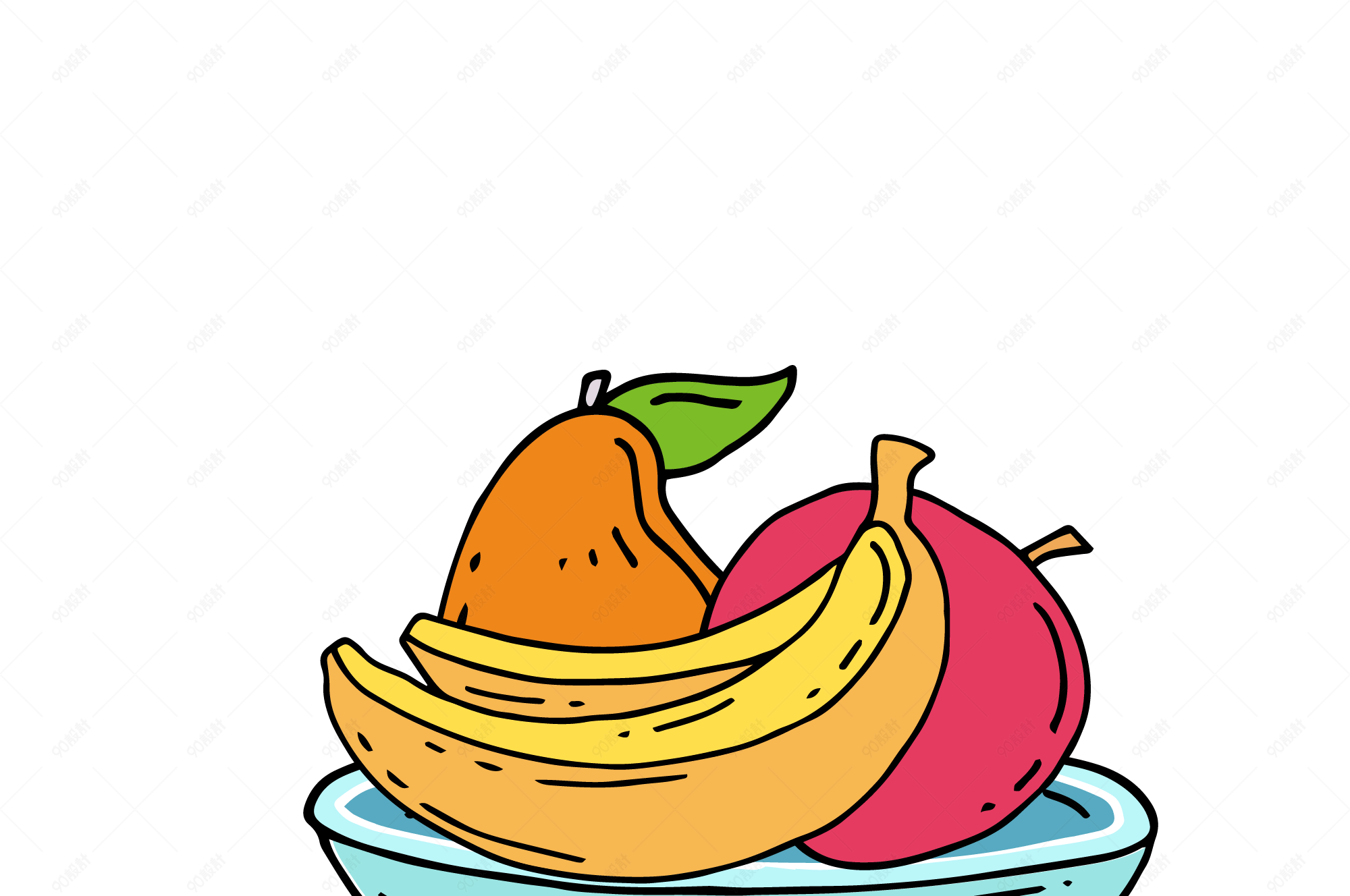 手绘卡通水彩水果盘