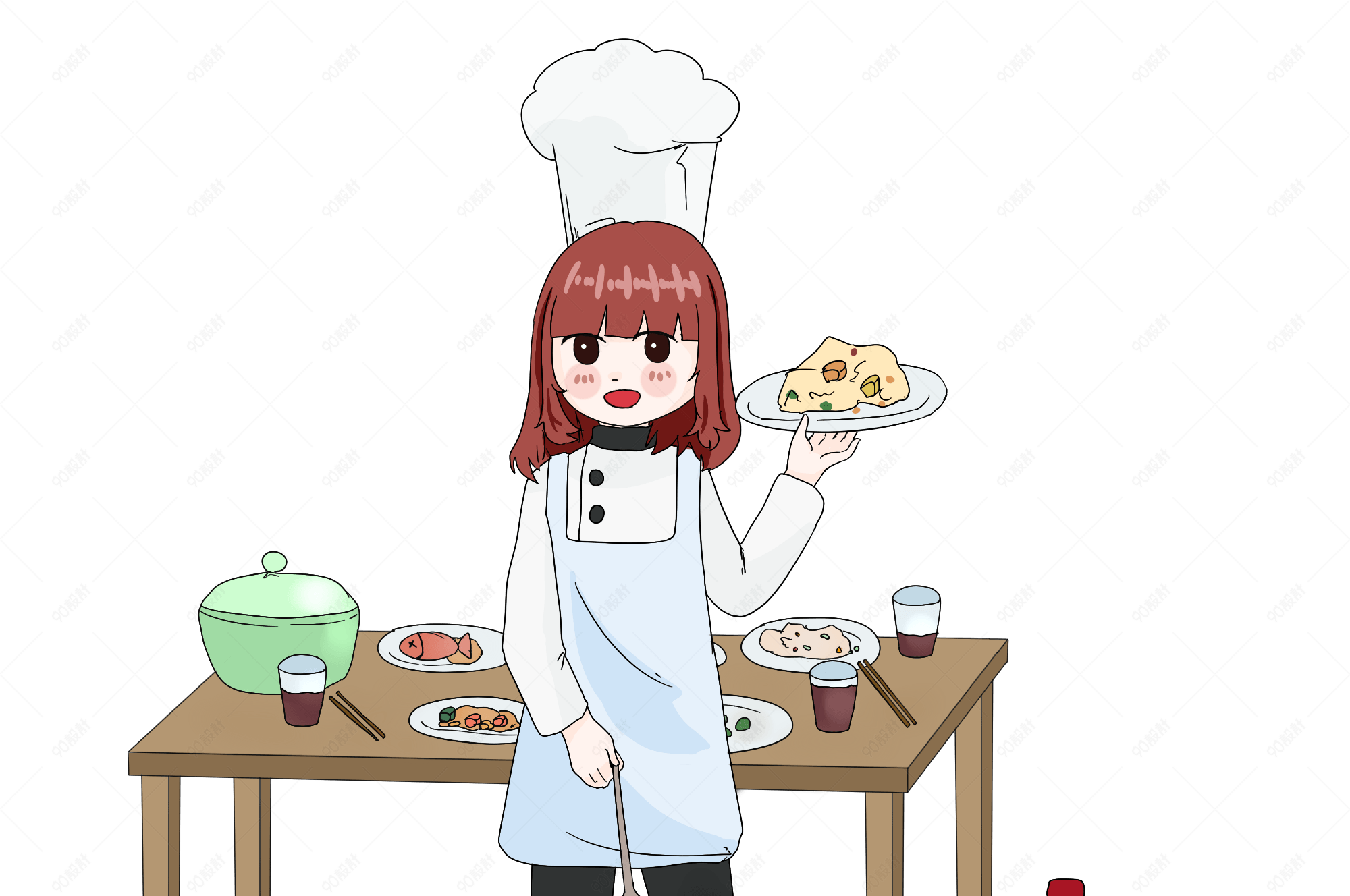 烹饪女厨师做美食插画