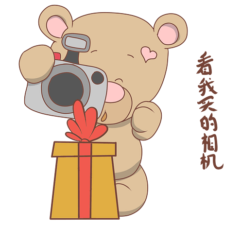 购物小熊表情买的相机插画
