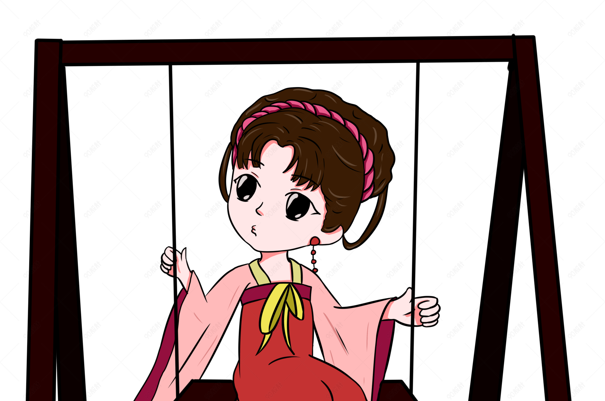 古装古装美人荡秋千插画