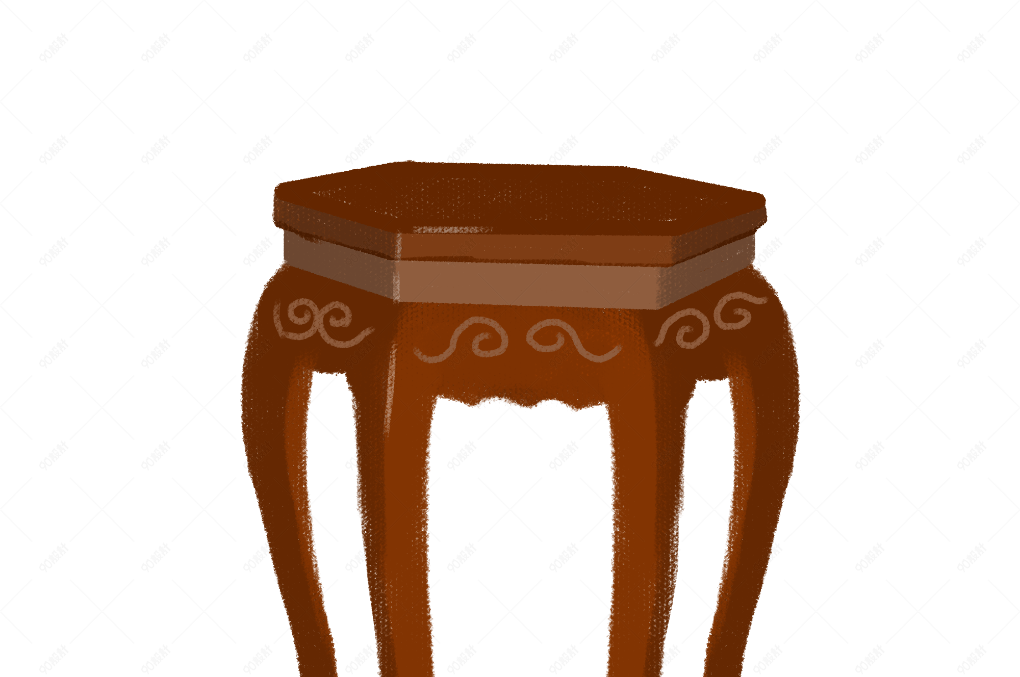 木质圆桌古代家具插画