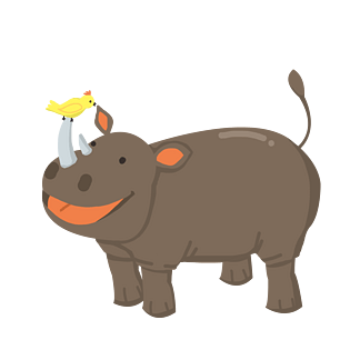 可爱野生动物犀牛插画