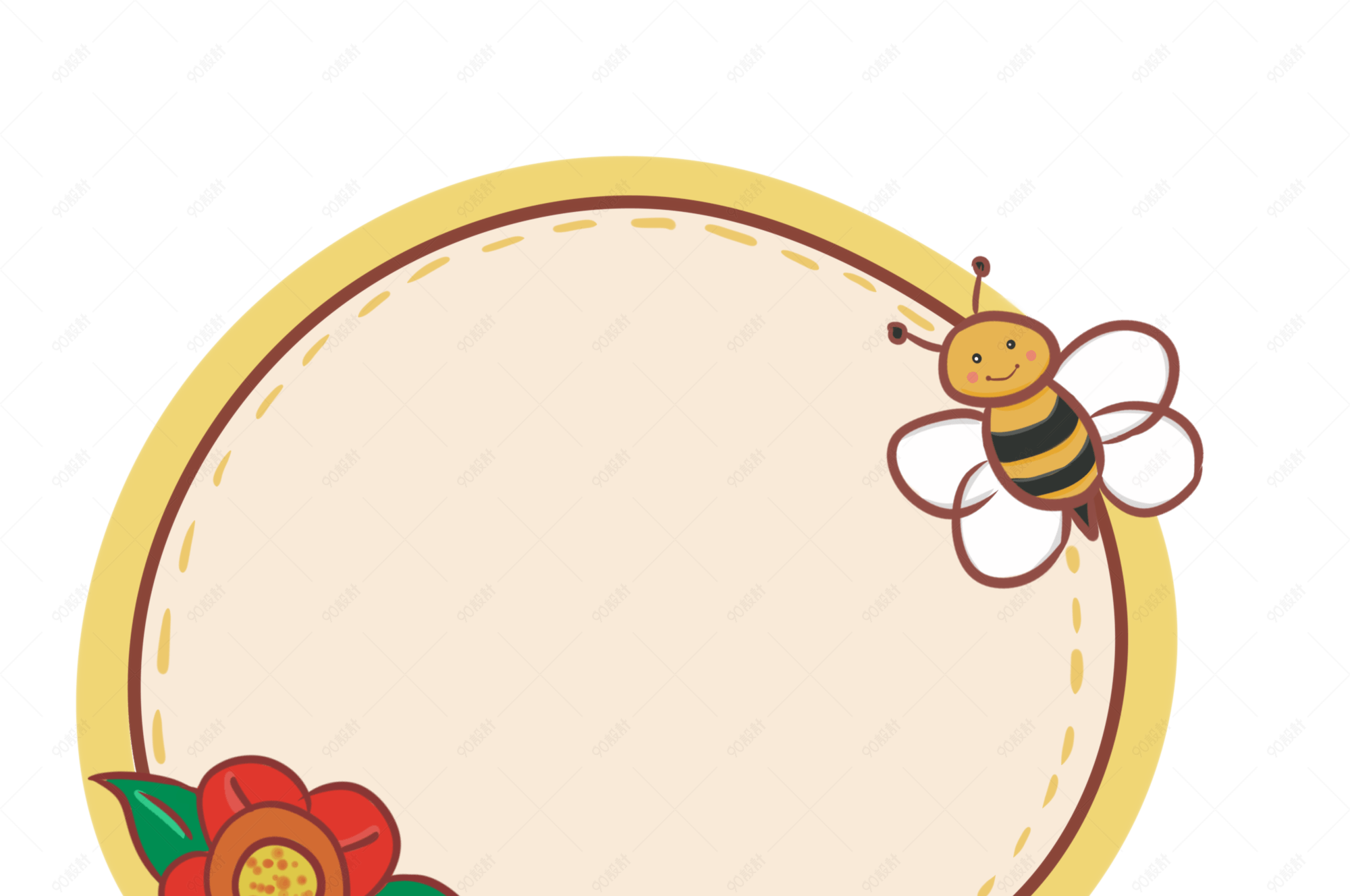 卡通花朵蜜蜂边框插画