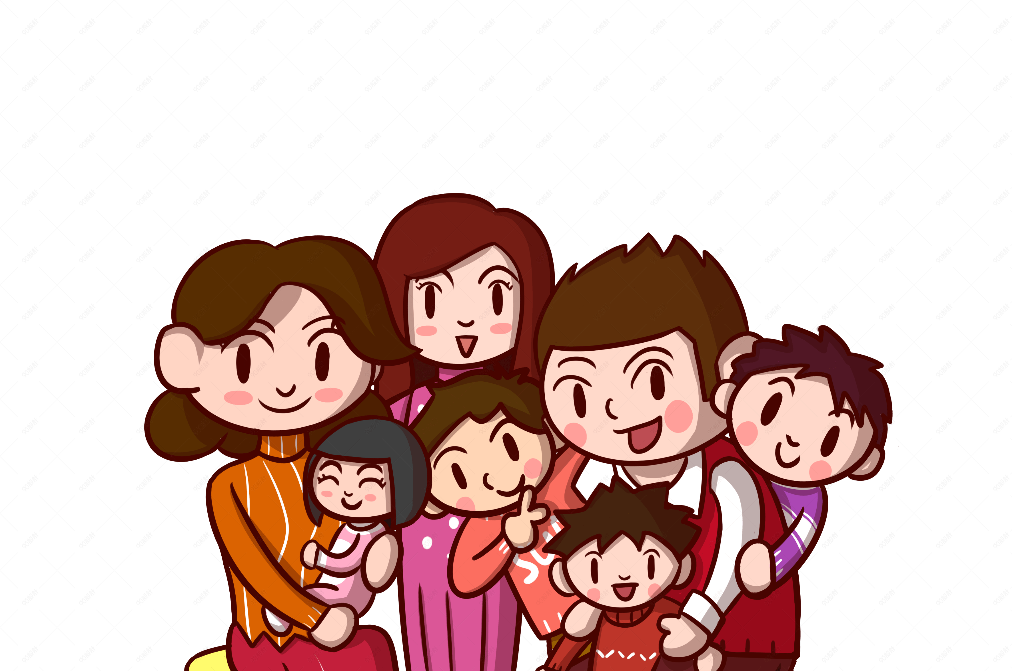 卡通全家福快乐合影png透明底
