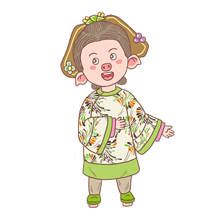 猪年2019年卡通手绘猪古代宫女