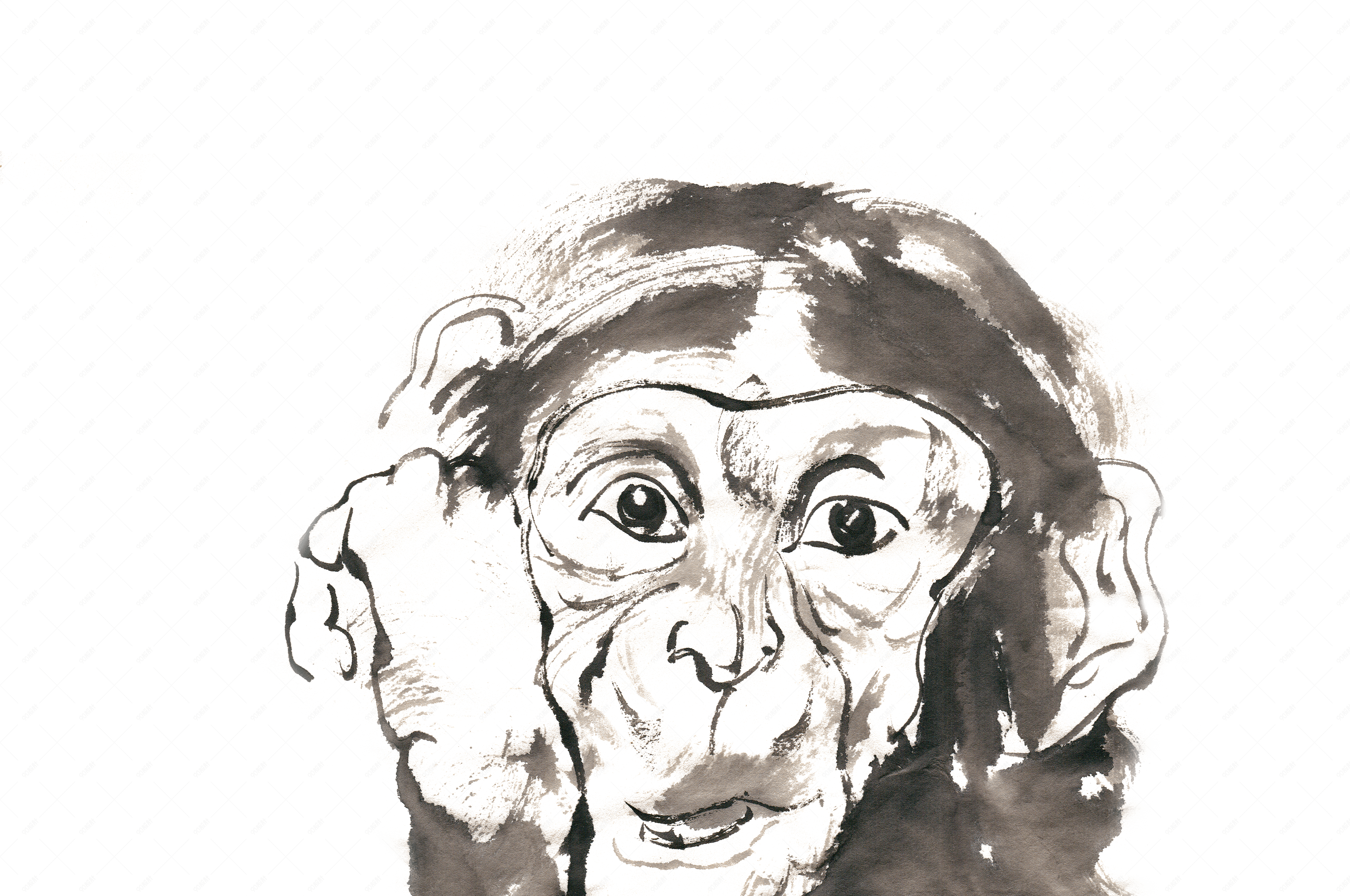 嘟嘴的大猩猩水墨画png免抠素材