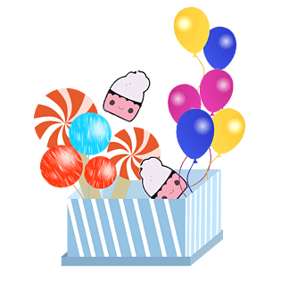 卡通手绘热气球拉着礼物盒pngpsd2000*2000淡彩效果礼物盒与气球png