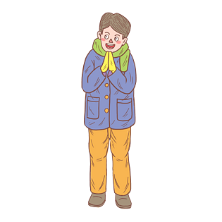 冬季冬日拜佛少年卡通手绘