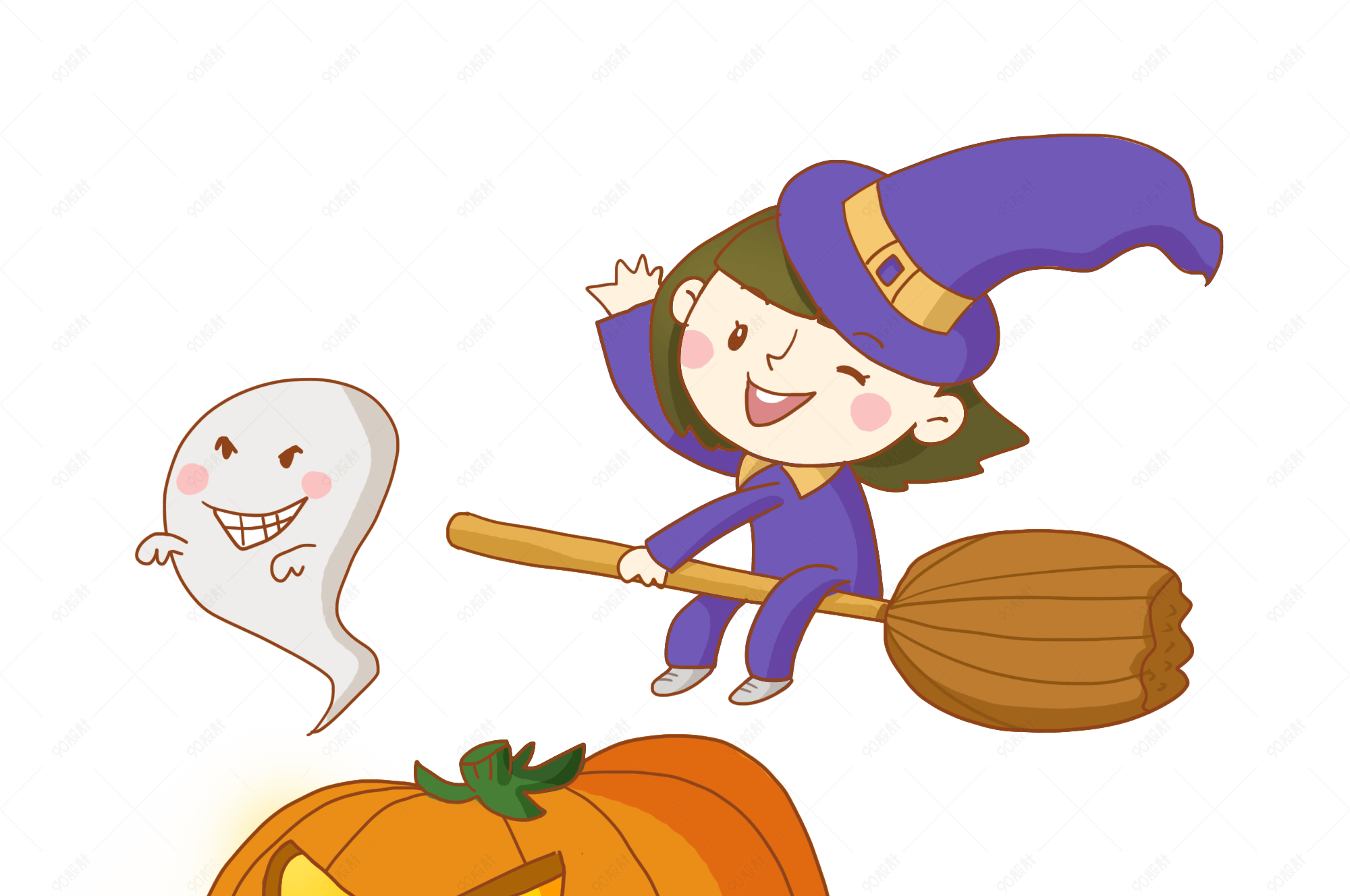 万圣节南瓜灯女巫鬼魂插画免抠png素材
