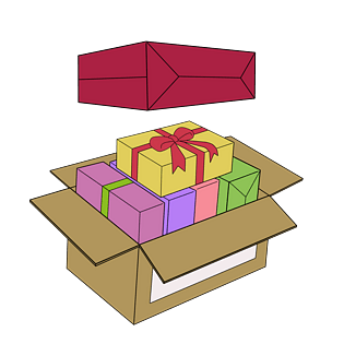 手绘纸箱打包礼盒插画