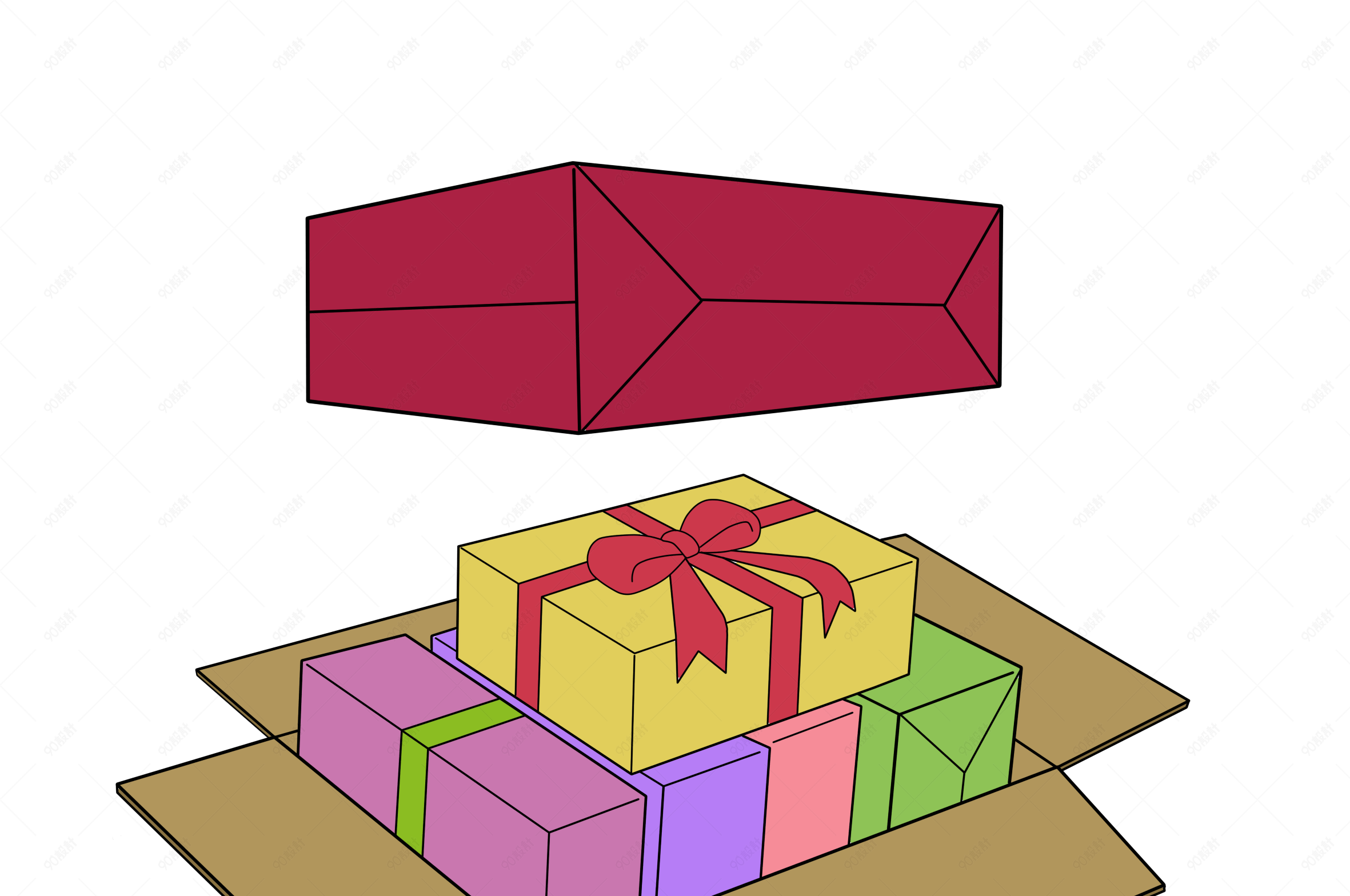 手绘纸箱打包礼盒插画