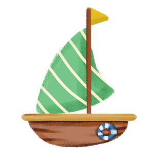 绿色帆船卡通手绘插画