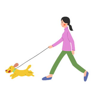 卡通遛狗的女生免扣素材