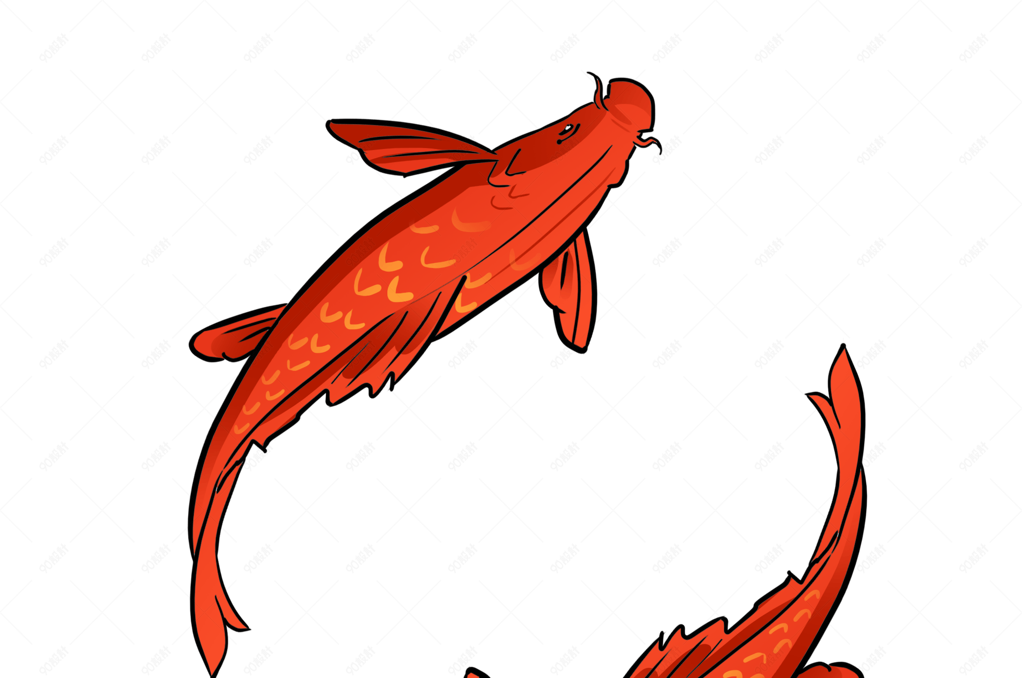 中国风红色锦鱼插画
