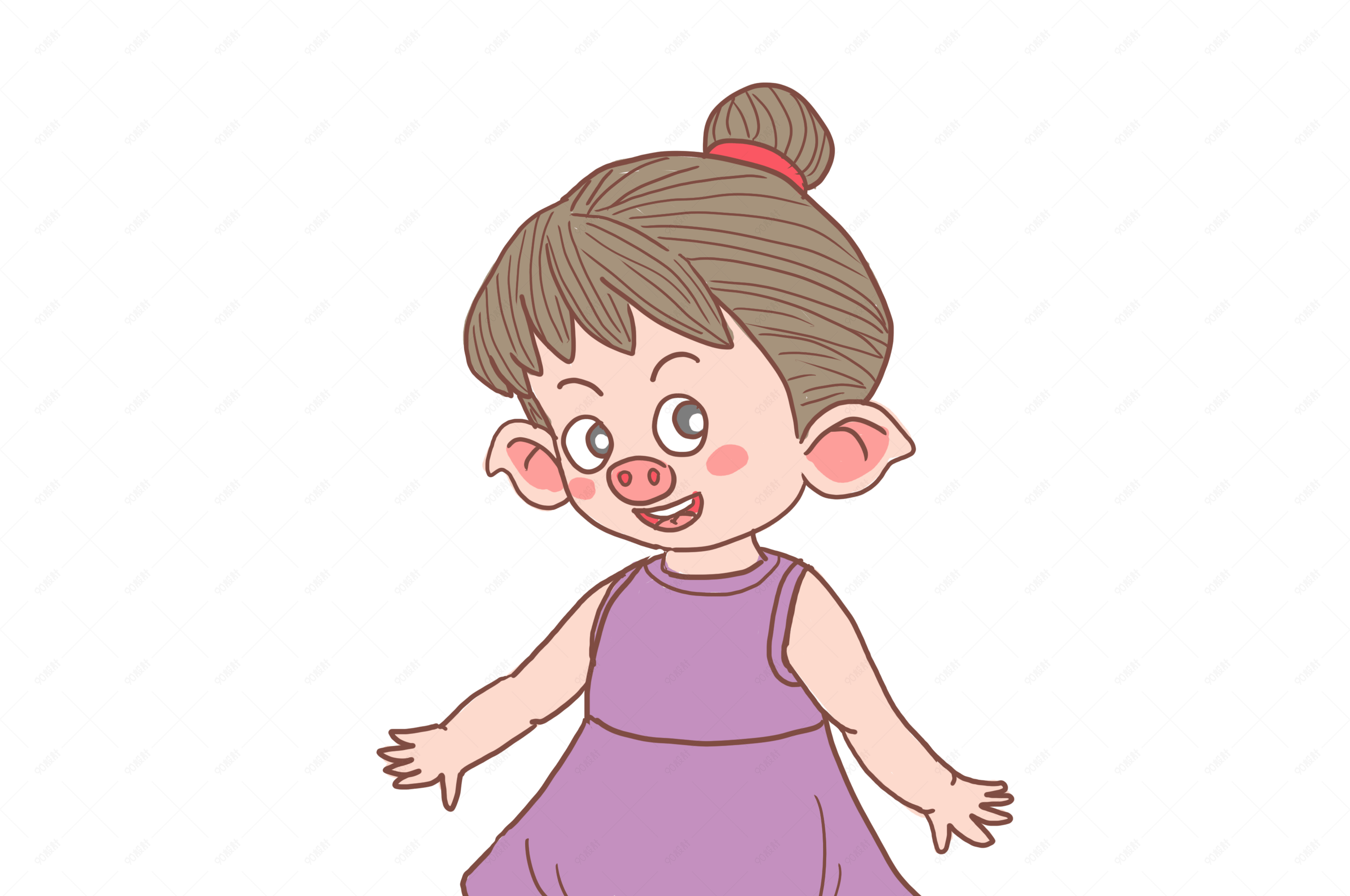 猪年2019年卡通手绘盘发猪女娃