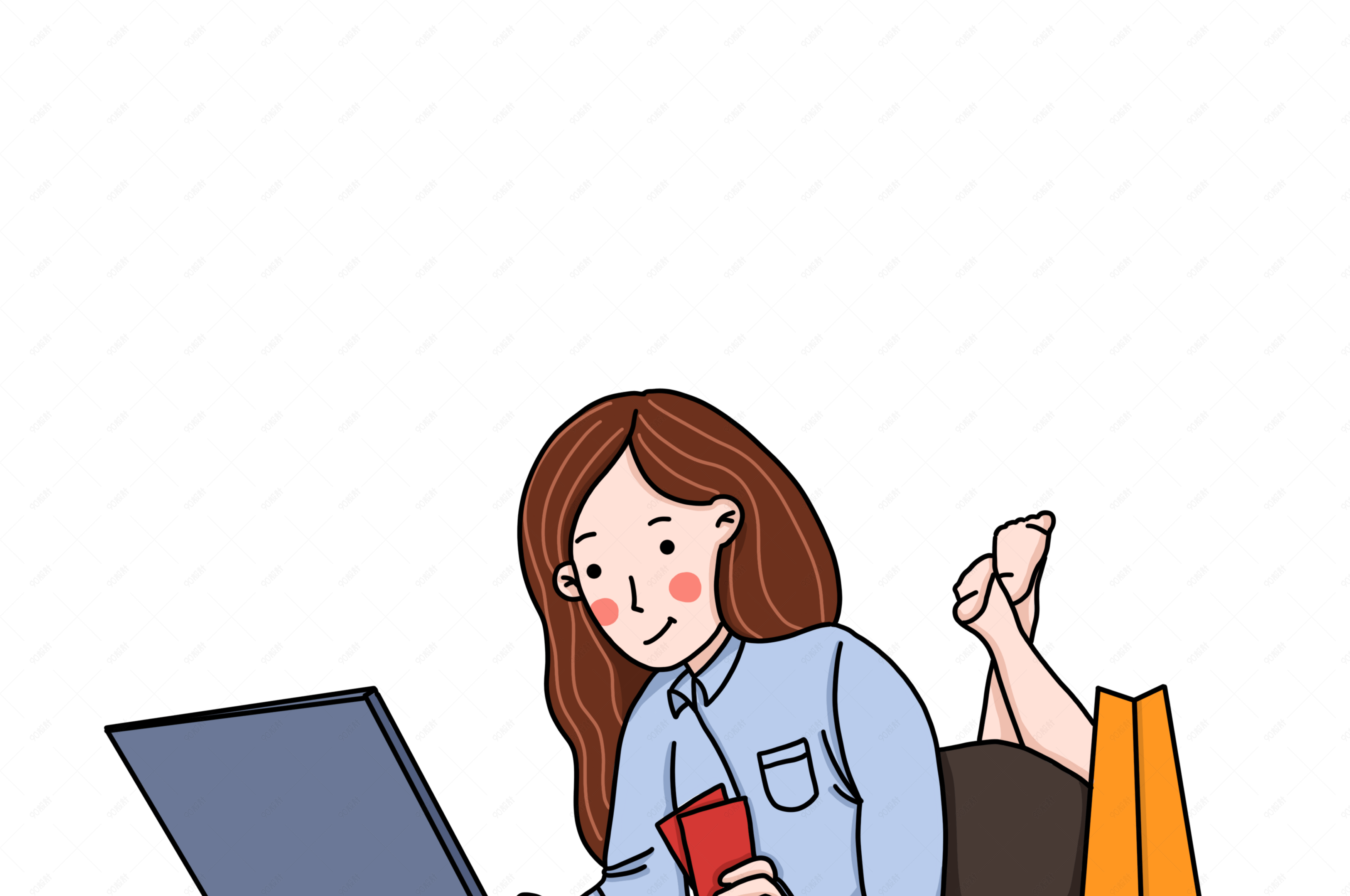 手绘双十一电脑购物的女生下载