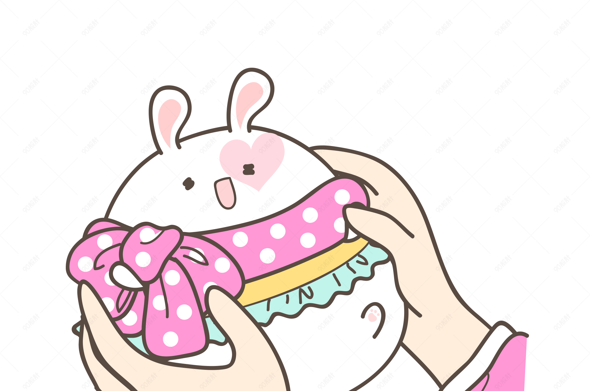 卡通手绘可爱萌萌哒兔子双手抚摸
