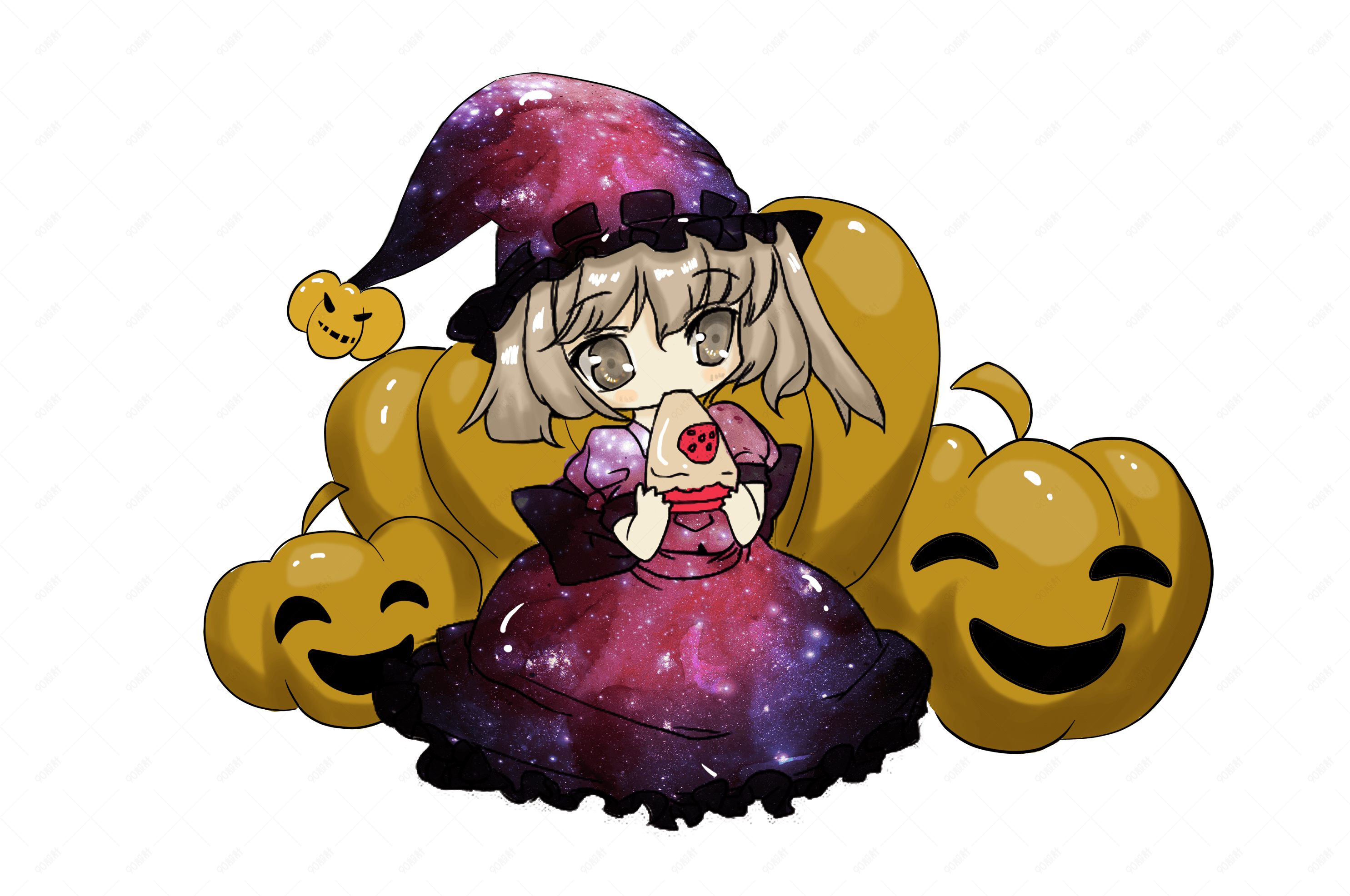 万圣节可爱小女巫日系赛璐璐原创插画