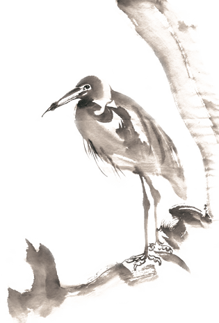 孤独的小鸟水墨画png免抠素材