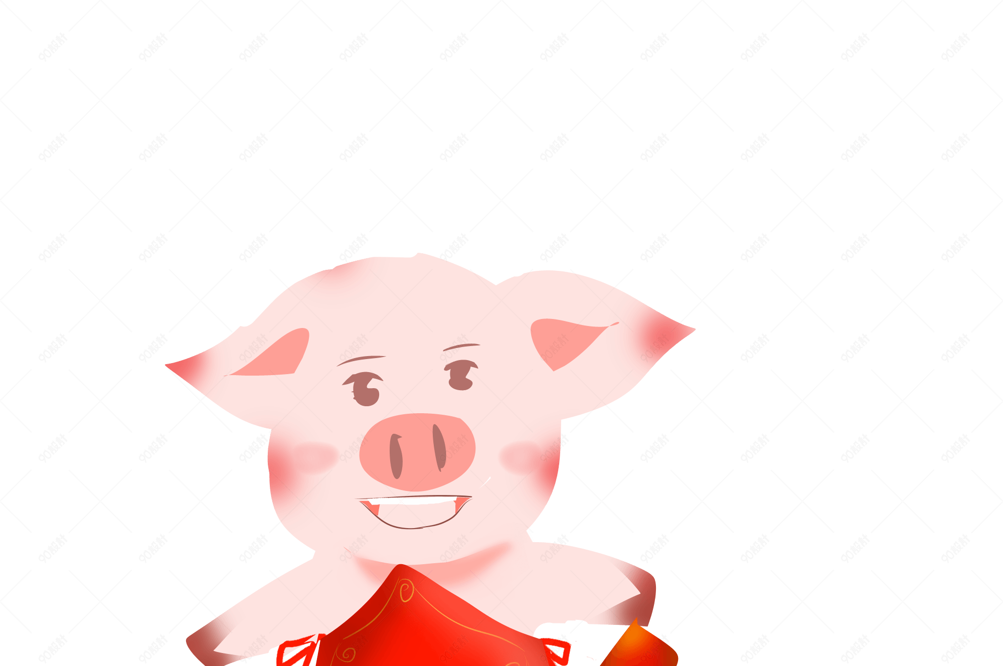 新年快乐红色开心小猪放鞭炮