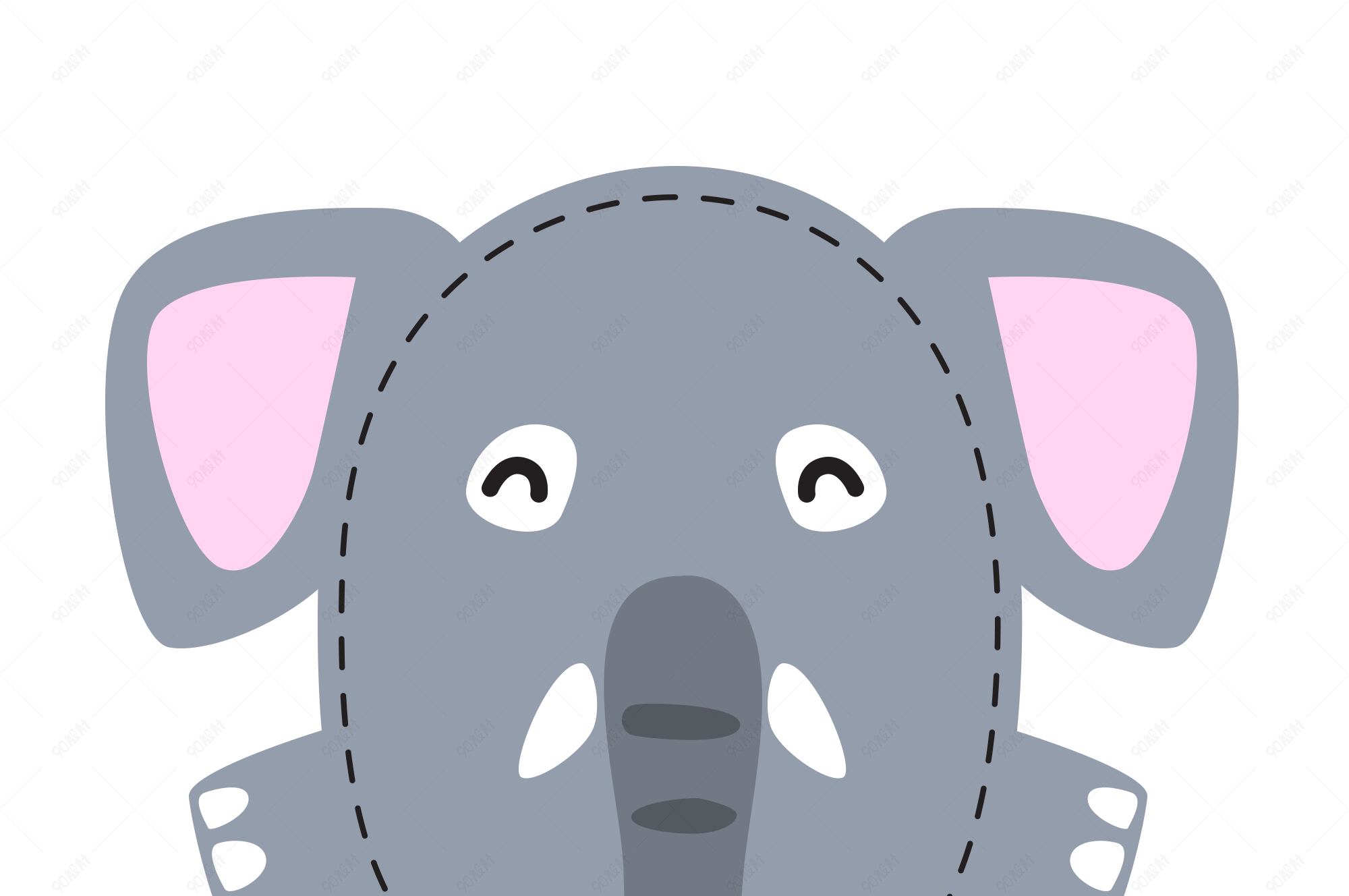 卡通可爱的大象平面图插画