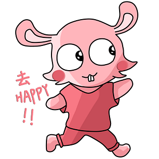 去happy粉红兔子手绘插画pngpsd2000*2000卡通手绘粉红花插画pngpsd