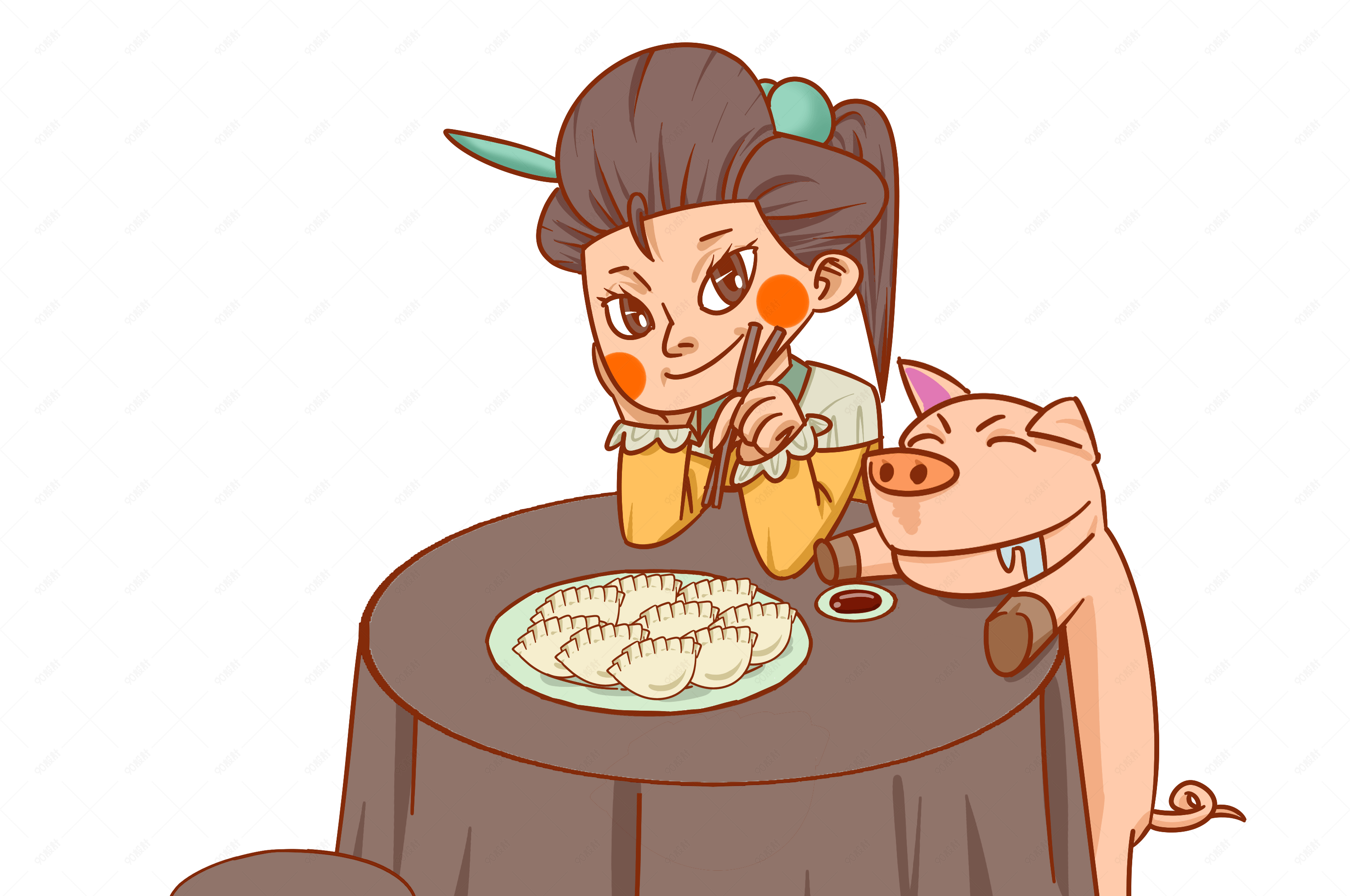 新春吃美味的饺子卡通手绘