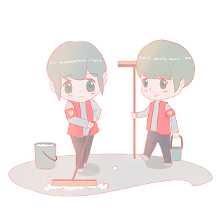 志愿者社区服务清洁打扫刷地免扣png