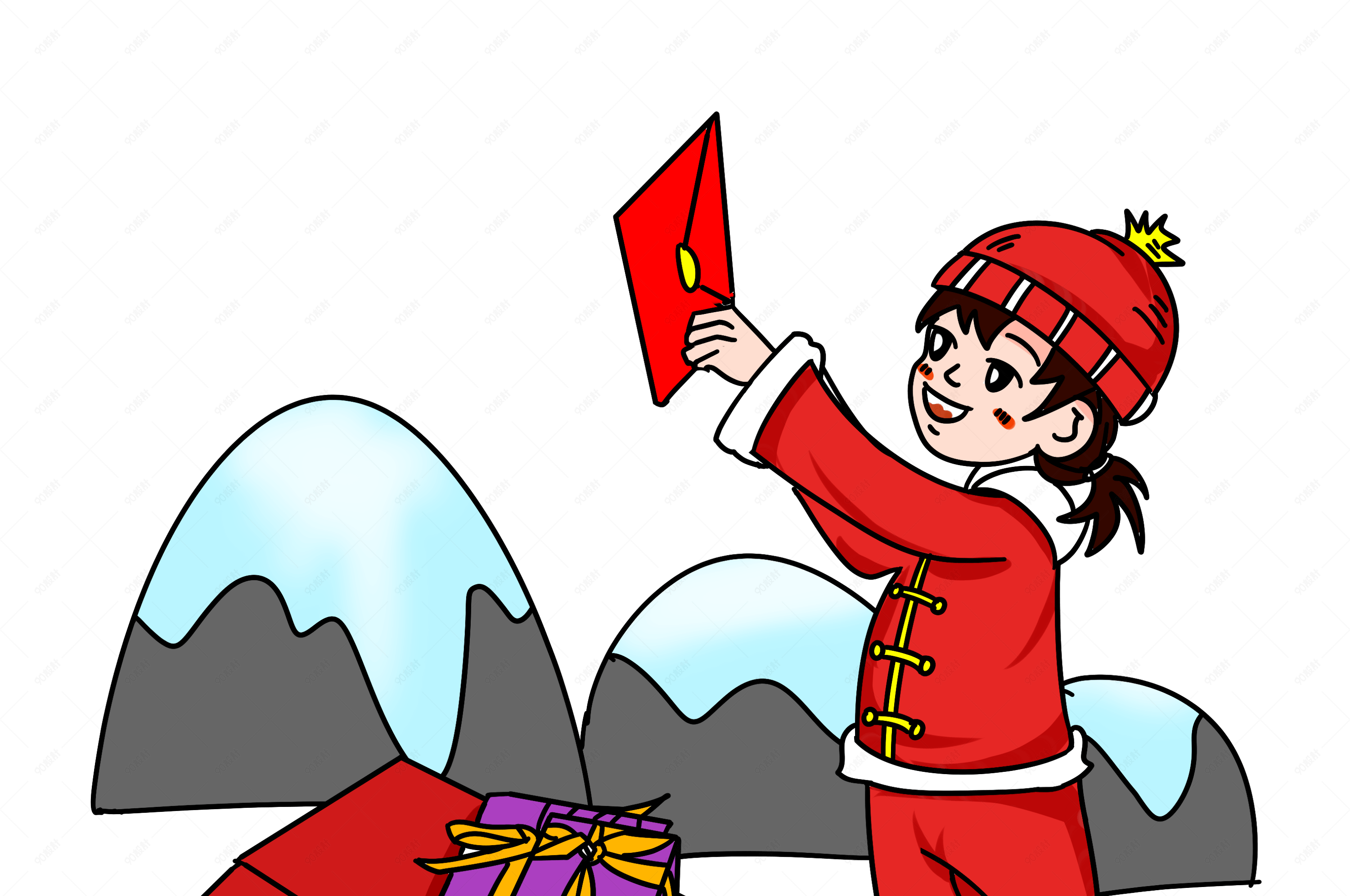 新年派送大红包手绘
