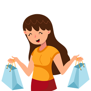 卡通手绘商场购物的女子