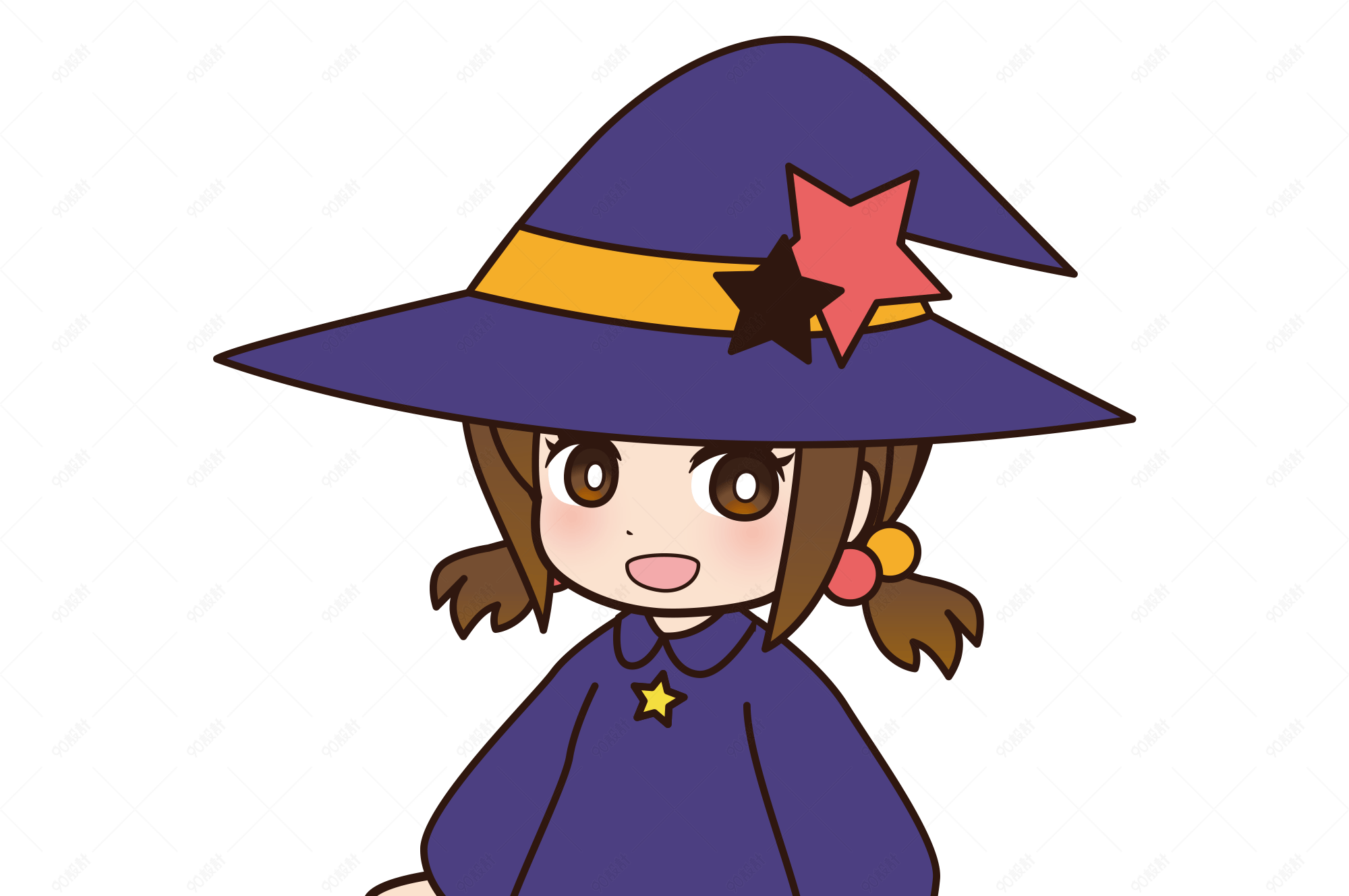万圣节卡哇伊卡通可爱的女巫【免抠元素png】-90设计网