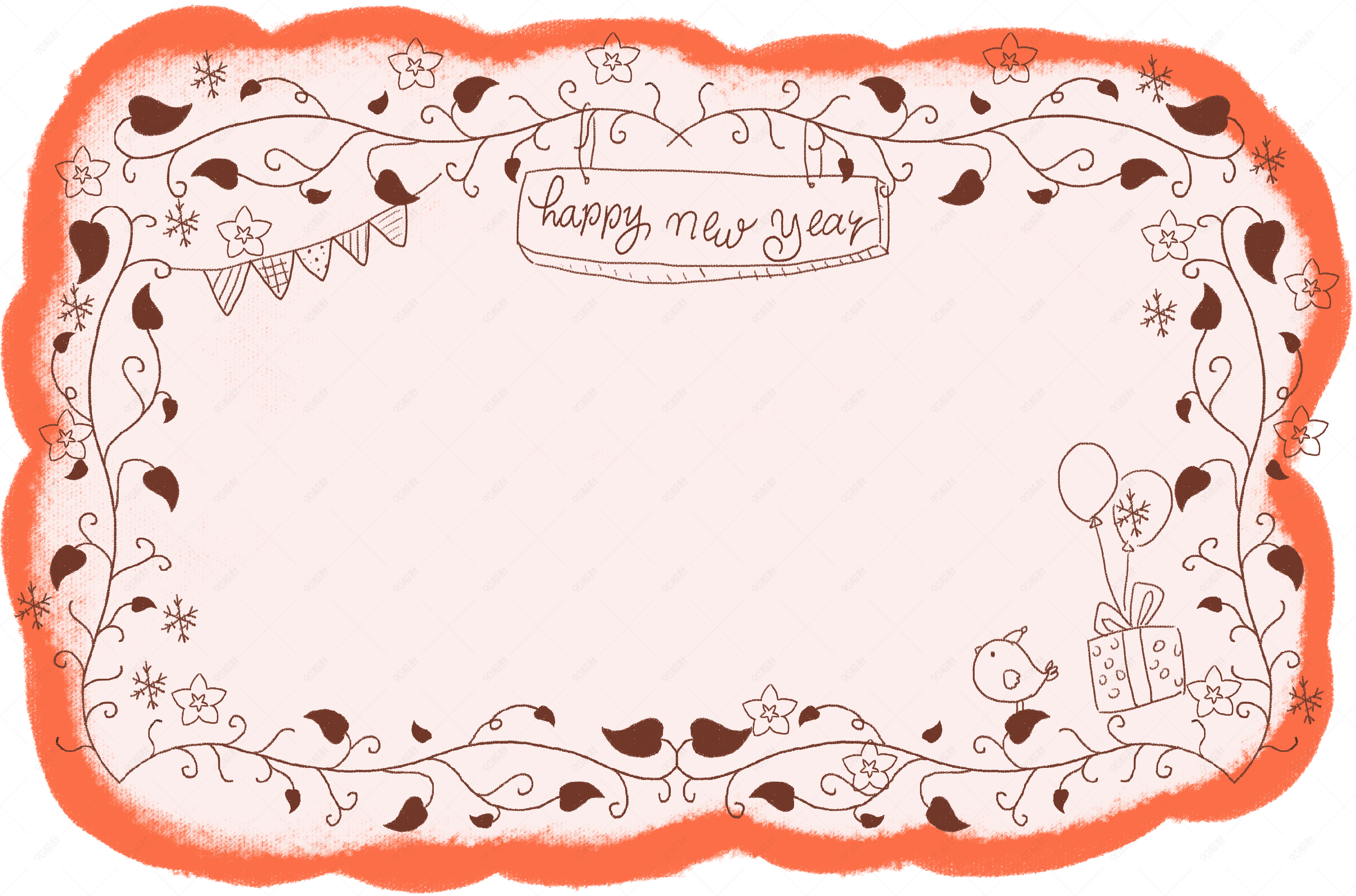 新年边框粉红色主题手绘插画